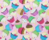 Rose & Hubble Cupcakes 100% Cotton Poplin Fabric Digital Printed Cotton Ideal for Crafting, Quilting, Sewing, Dressmaking
